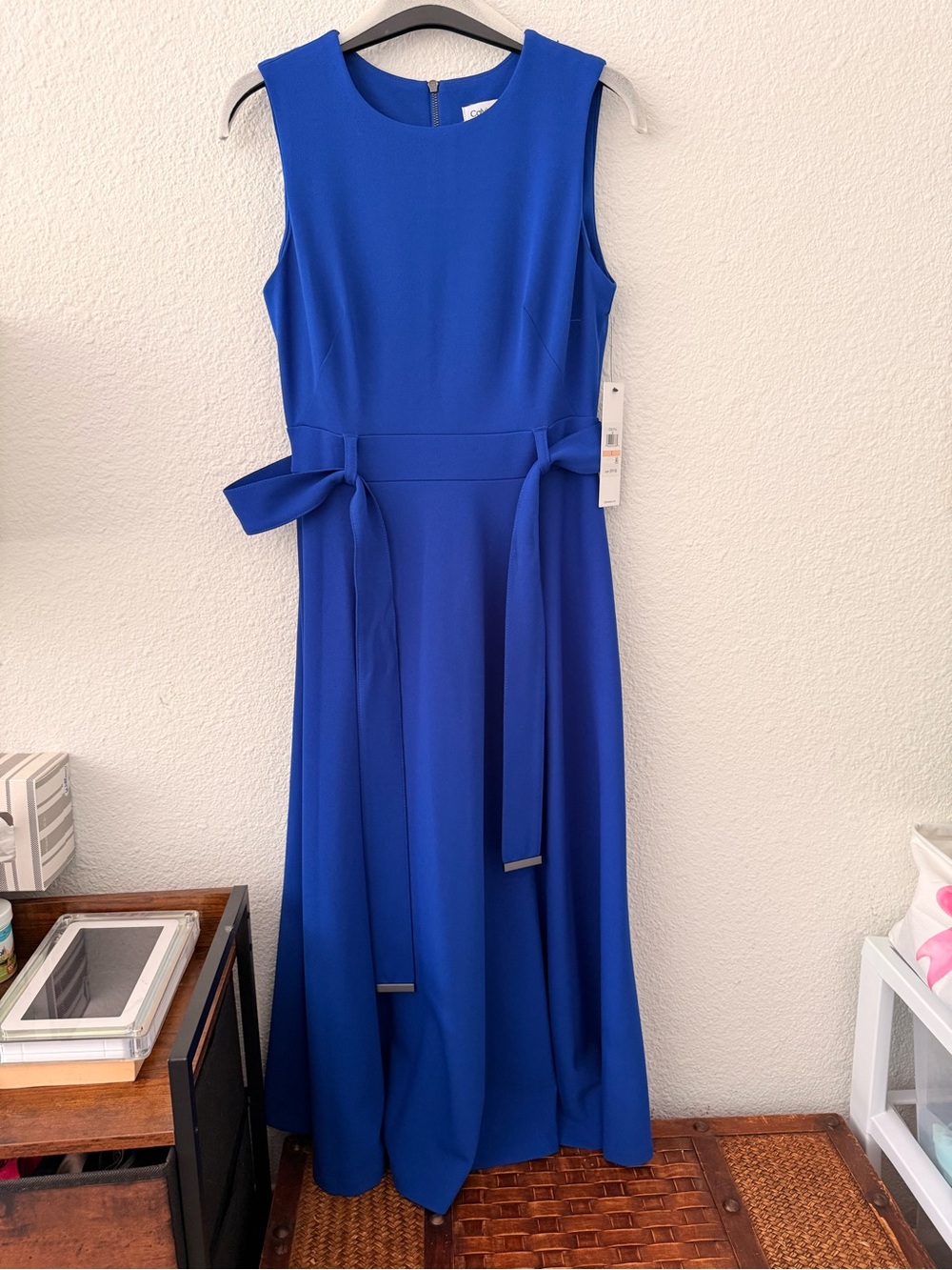 Calvin Klein Royal Blue Belted Maxi Dress NWT Size 2 Elegant Formal